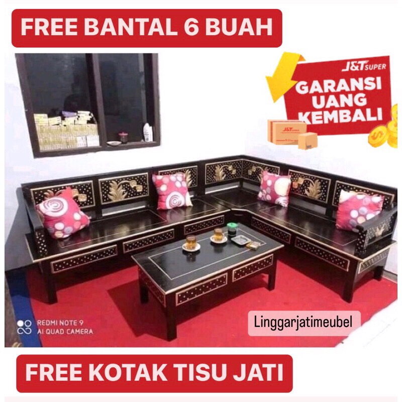 Mentah - Kursi Sudut Murah Kursi Ruang Tamu Kayu Jepara Set Kursi Teratai Hitam Emas Terlaris Terbar