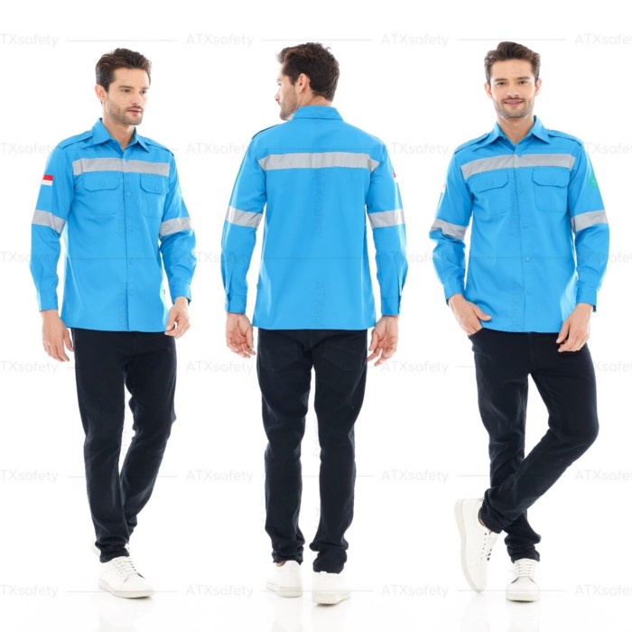 Wearpack Safety Baju Kerja Lapangan Lengan Panjang Merk Atx Biru Pln
