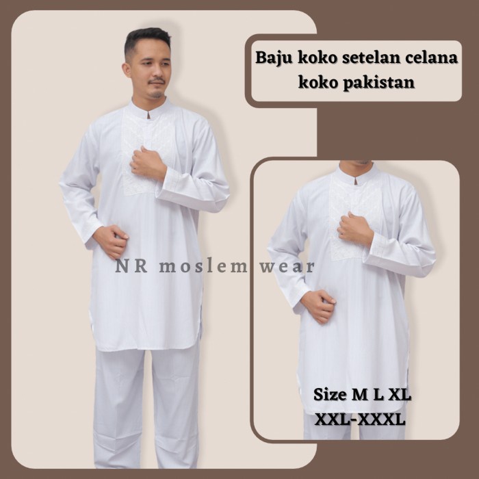 Baju koko setelan pakistan pria dewasa putih