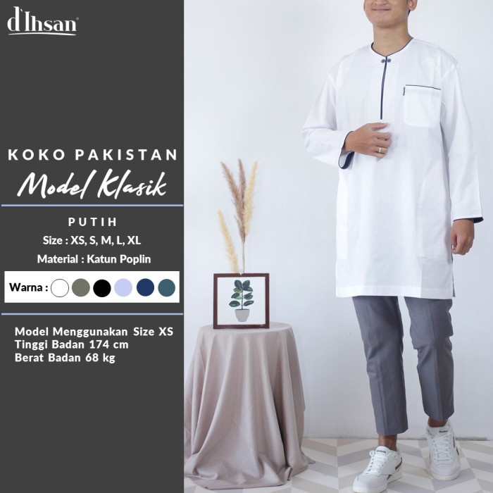 BAJU KOKO PRIA PAKISTAN LENGAN PANJANG MODEL KLASIK SIMPLE D'IHSAN