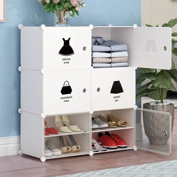 [dellacell] - Rak Sepatu Plastik Portable Bongkar Pasang Rak Serbaguna Susun 4 Pintu