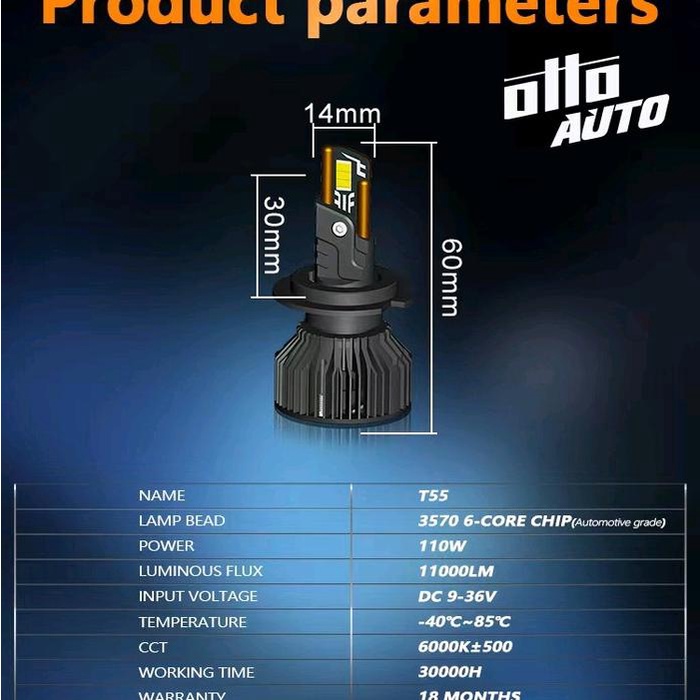 LAMPU LED MOBIL H11 OTTO T55 SERIES 55 WATT