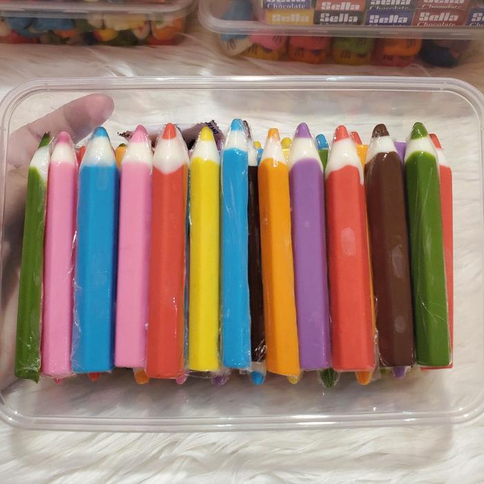 

terbaru !!! cokelat karakter lucu bentuk pensil isi 70pcs berat 500gr ready