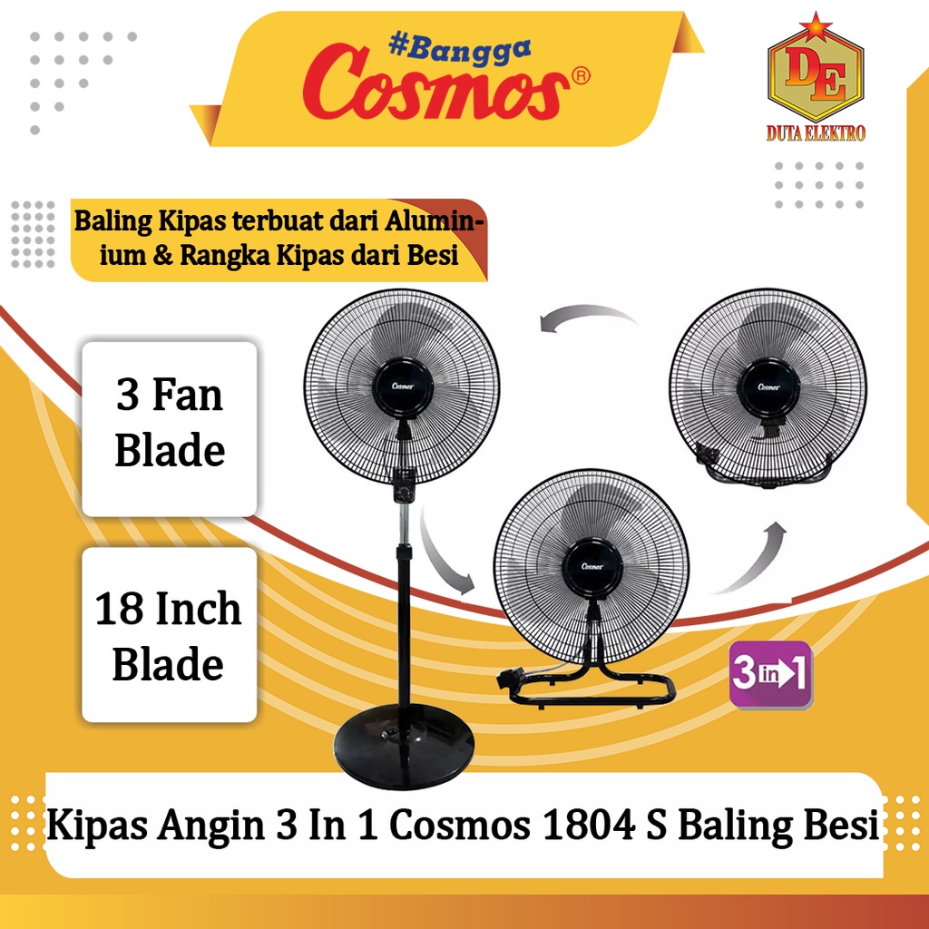 Kipas Angin 3 In 1 Cosmos 1804 S Baling Besi Tegak Dinding Duduk