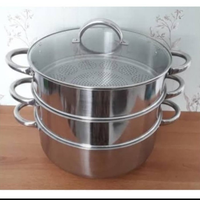 Natanel Supra Panci 36Cm Steamer Susun 3 Stainless Steel Tebal / Panci Kukusan