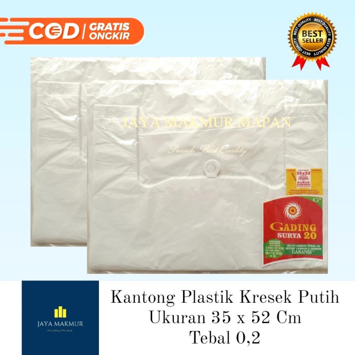TERLENGKAP Kantong Plastik Kresek Tebal Putih 35 x 52 x 02 isi 50 Lembar