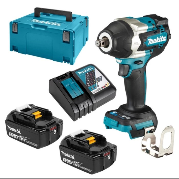 Mesin Kunci Sok Impact Wrench Cordless Makita DTW 700 Set Baterai Charger Original Unit Baru -