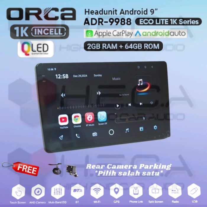 BISA GOSEND ORCA ECO LITE 1K SERIES 2/64 GB 9" INCH ANDROID ADR-9988 HEAD UNIT TAPE TV MOBIL +