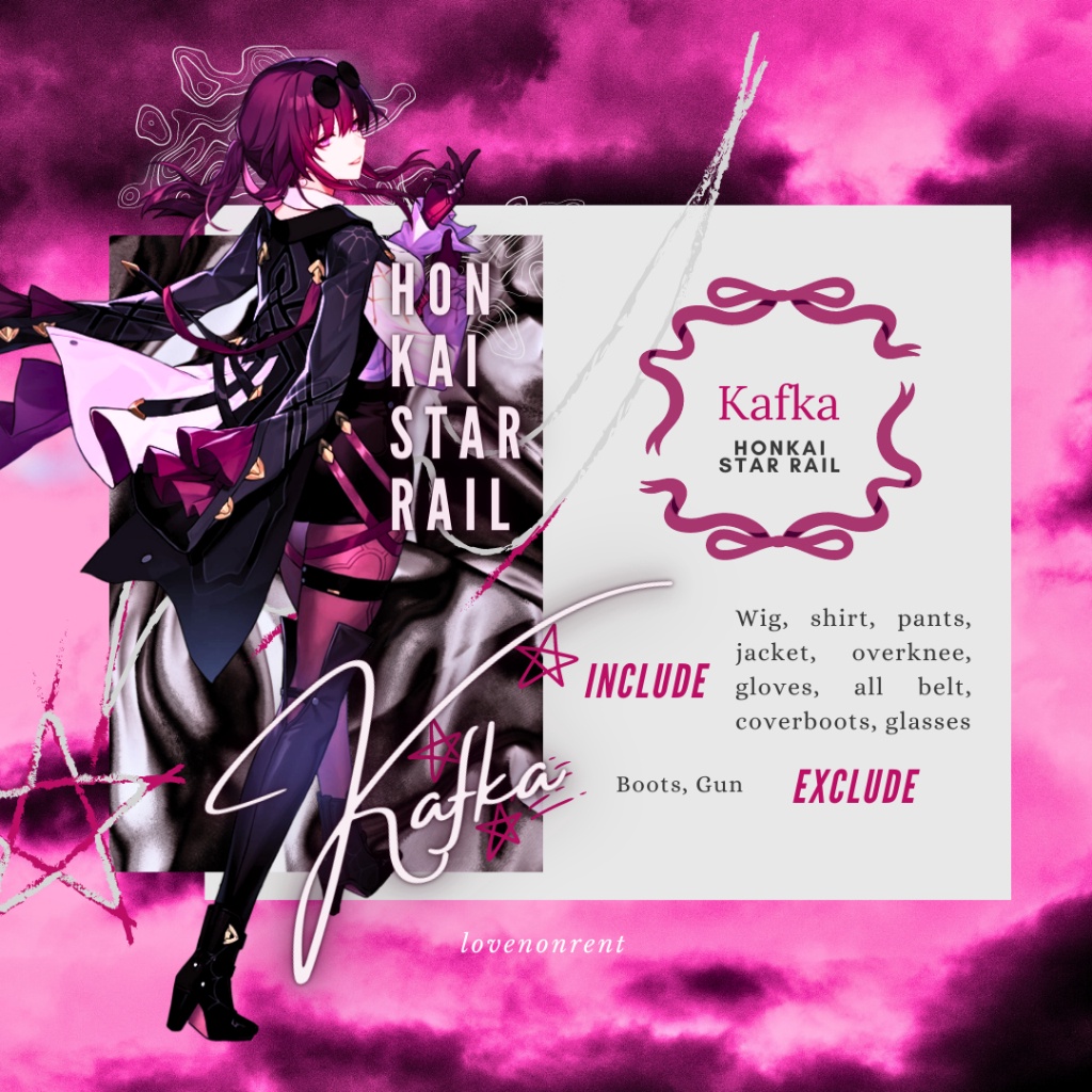 Honkai Star Rail Kafka Costume Cosplay Rental Fullset (Kostum Cosplay Honkai Star Rail Kafka Sewa