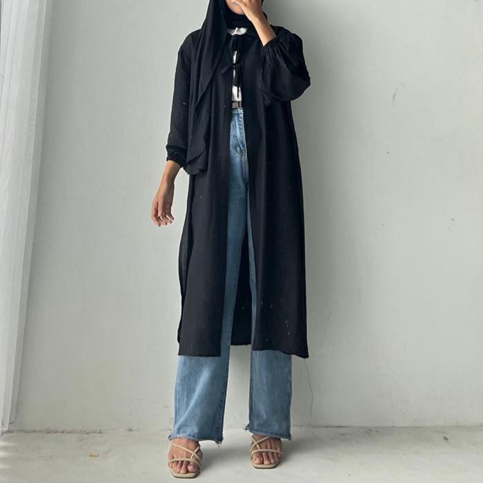 Tamstore Long Outer Wanita Polo Linen Lengan Balon Nara Harga Promo