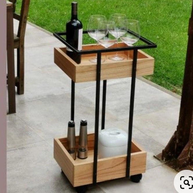 Meja Bar Kayu Besi +Roda