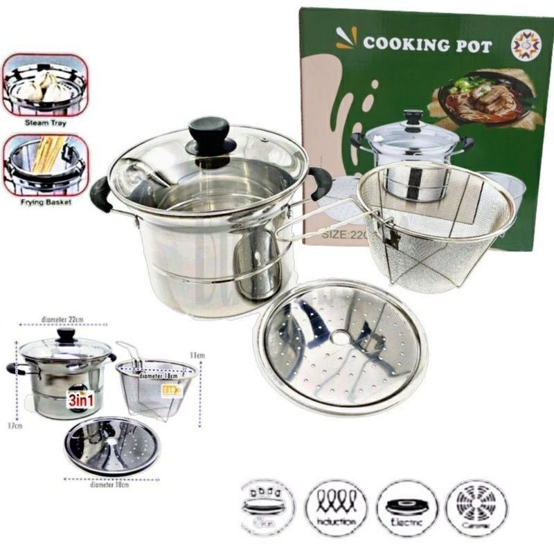 PROMO Cooking pot 3in1 kukus rebus goreng/Deepfryer /Panci Penggoreng kentang