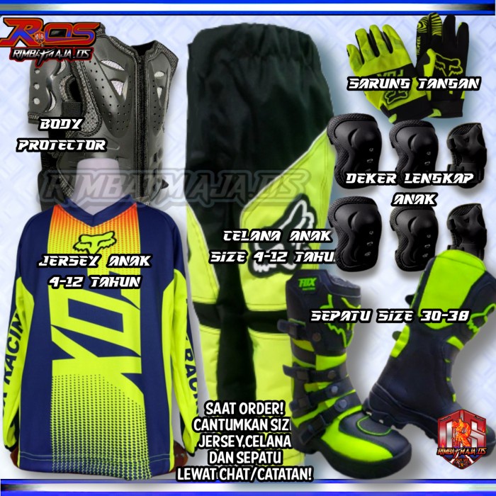 JERSEY MOTOR TRAIL ANAK CROSS ANAK FULLSET SEPATU BODY PROTECTOR DEKER