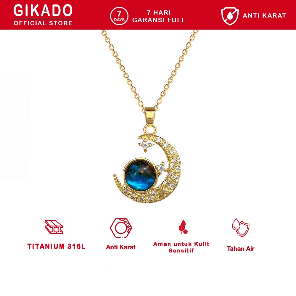 Gikado Kalung Wanita Titanium Desain Bintang dan Bulan Emas