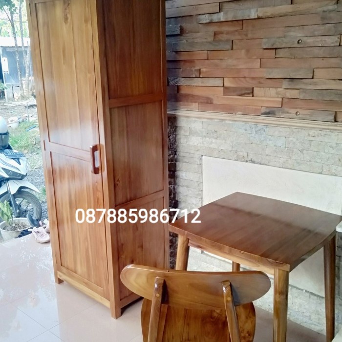 PREMIUM lemari pakaian kayu jati 1 pintu model minimalis untuk kos, kontrakan, hotel, villa danini