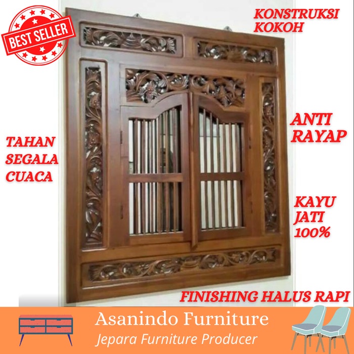 PREMIUM Hiasan Dinding Ruang Tamu Kayu Jati Bentuk Ukiran Jendela Krepyak