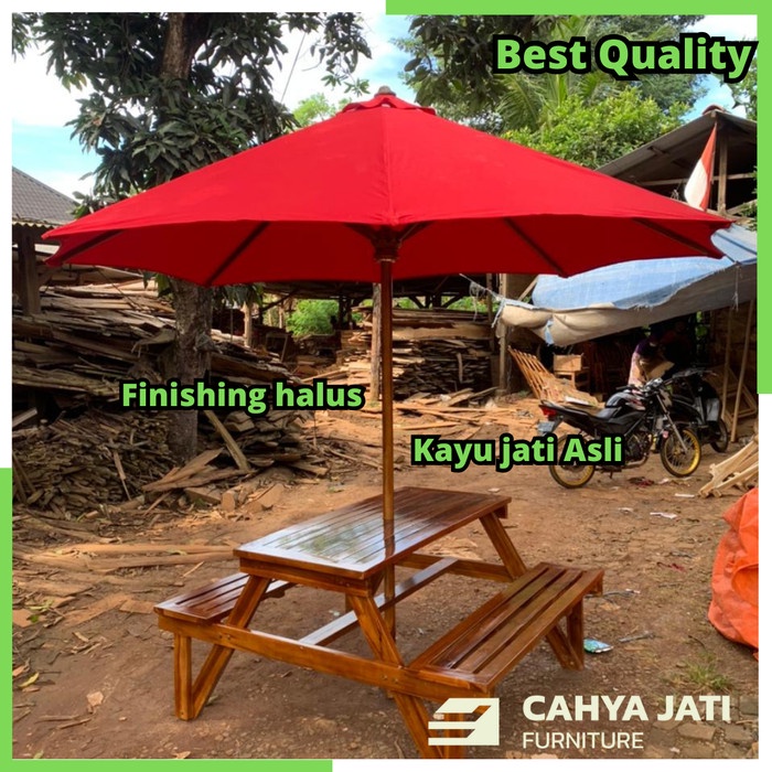 PREMIUM Meja Payung Cafe Outdoor Bangku Meja Bakso Cafe Resto Kayu Jati