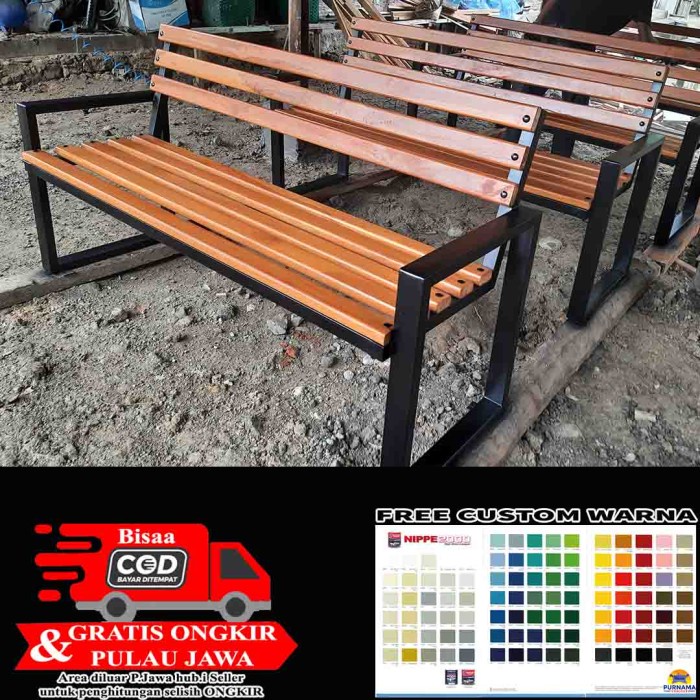 PREMIUM Kursi Taman Besi Holo kombinasi kayu jati Lokal solid