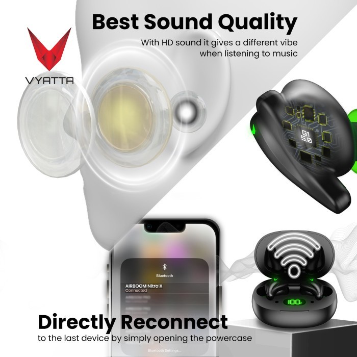VYATTA AIRBOOM NITRO X TWS BLUETOOTH EARPHONE GANG MODE 40 MS G Harga MurahBebas