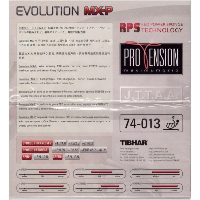 ORIGINAL TIBHAR EVOLUTION MXP Karet Rubber Bet Ping Pong Tenis Meja