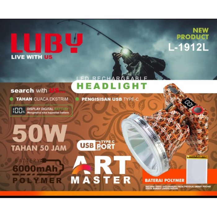 TERBARU Senter Kepala Luby L-1912L Headlamp 50 Watt L1912L ART MASTER Pattern