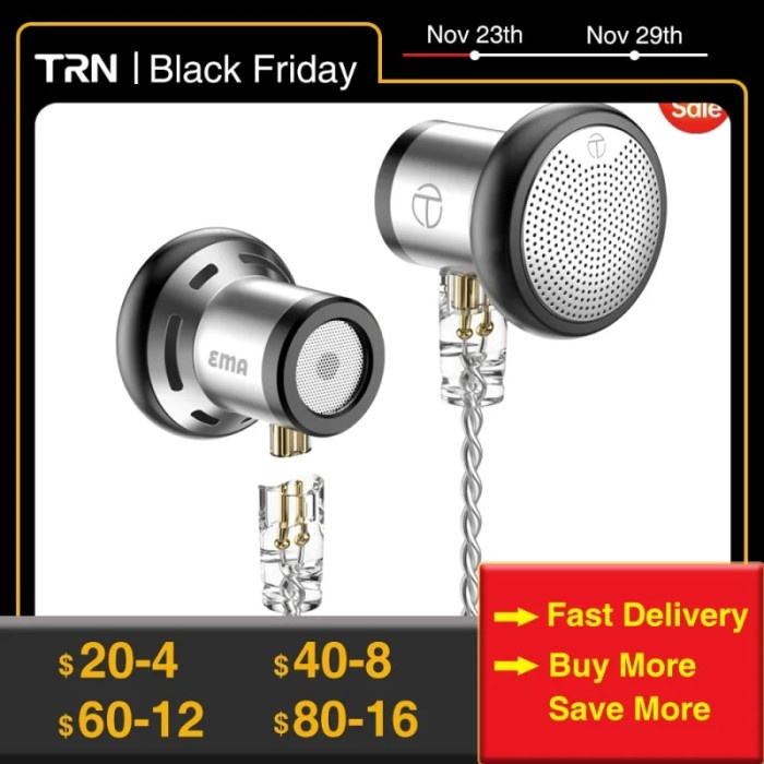 New TRN EMA 14.2mm Dynamic Driver In Ear Earphone Bass Metal Flat