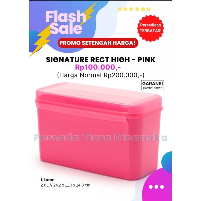 TUPPERWARE SIGNATURE RECT HIGH PINK 2,6L - WADAH PENYIMPANAN SERBAGUNA Kode 161