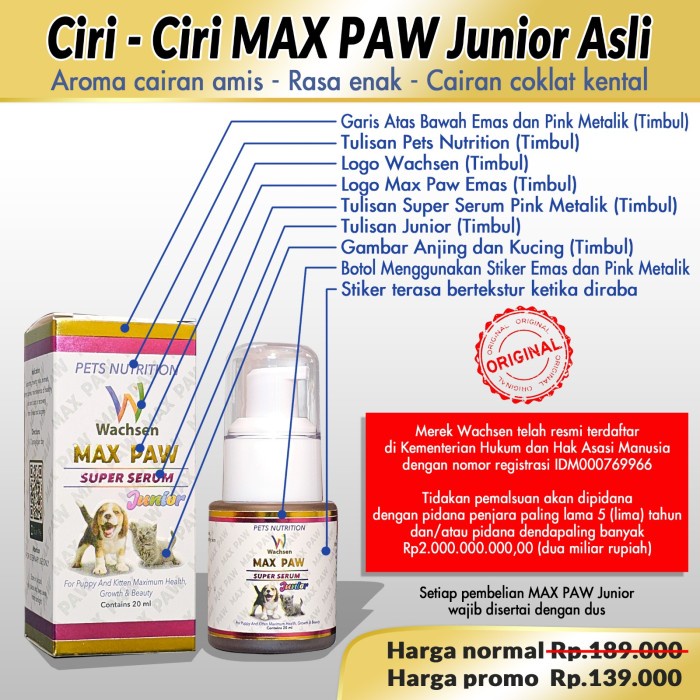 DISKON SUPER MAX PAW JUNIOR VITAMIN ANAK KUCING ANJING PERTUMBUHAN SAKIT NAPSU MAKA COD
