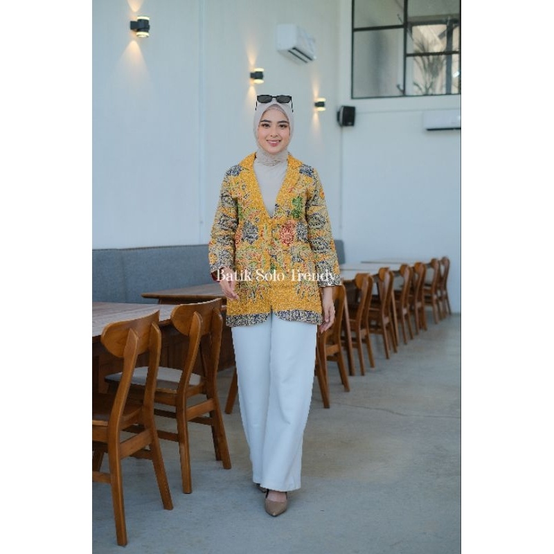 Batik Solo Trendy - BLAZER KUNING BATIK / BLAZER BATIK BUSUI BISA BUAT KERJA WANITA LAPIS FURING