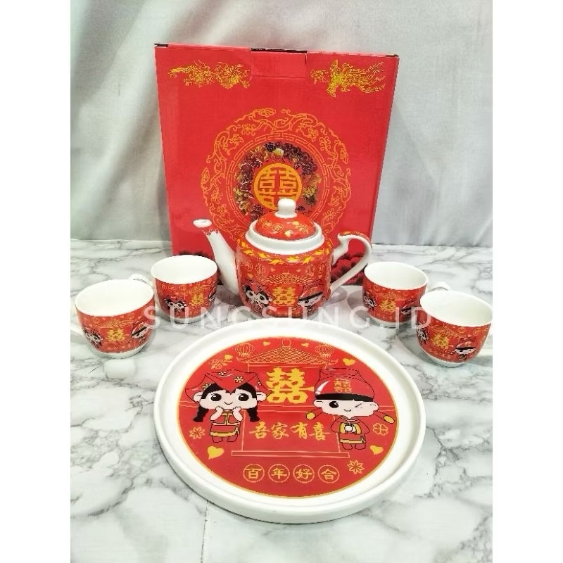 Paling Dicari Tea Set Sangjit / Chinese Wedding Tea Set / Tepai Sangjit / Perlengkapan Sangjit Stok