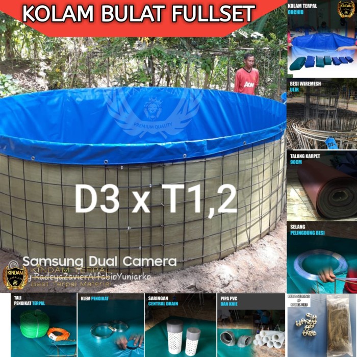 PREMIUM KOLAM TERPAL BULAT FULLSET D3 x T1,2 TINGGAL PASANG LENGKAP