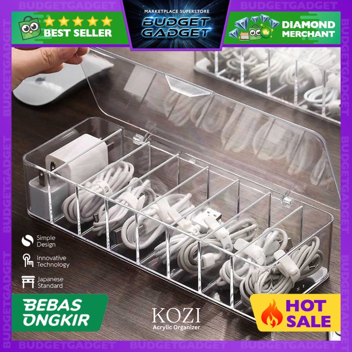 

KOZI Kotak Akrilik Tempat Kabel Organizer Cable Storage 8 Slot