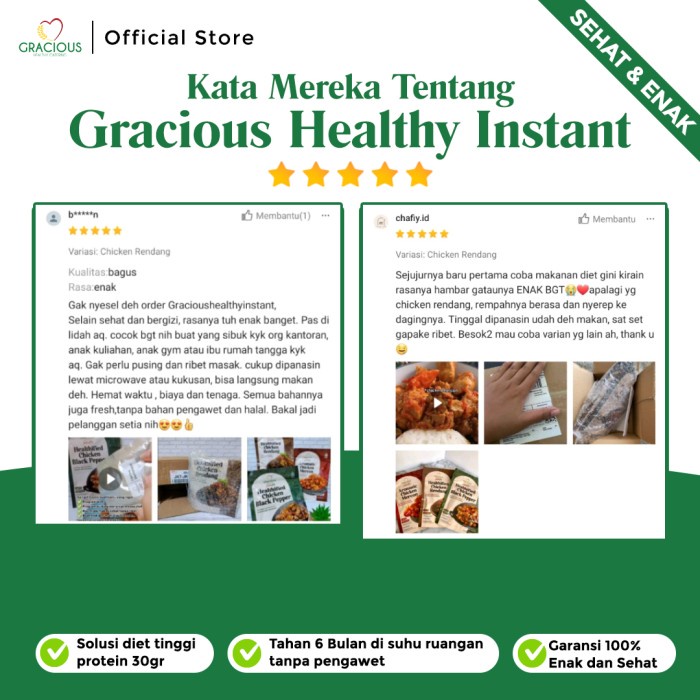 

NeW GRACIOUS HEALTHY INSTANT [Makanan Siap Saji , Tanpa Bahan Pengawet, Ta