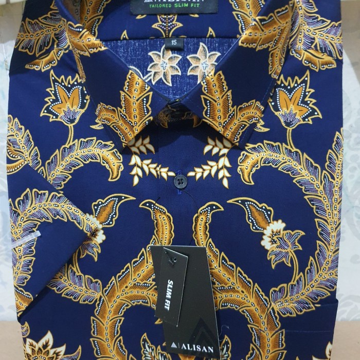 Kemeja Alisan Motif Batik Bahan Printing Lengan Pendek