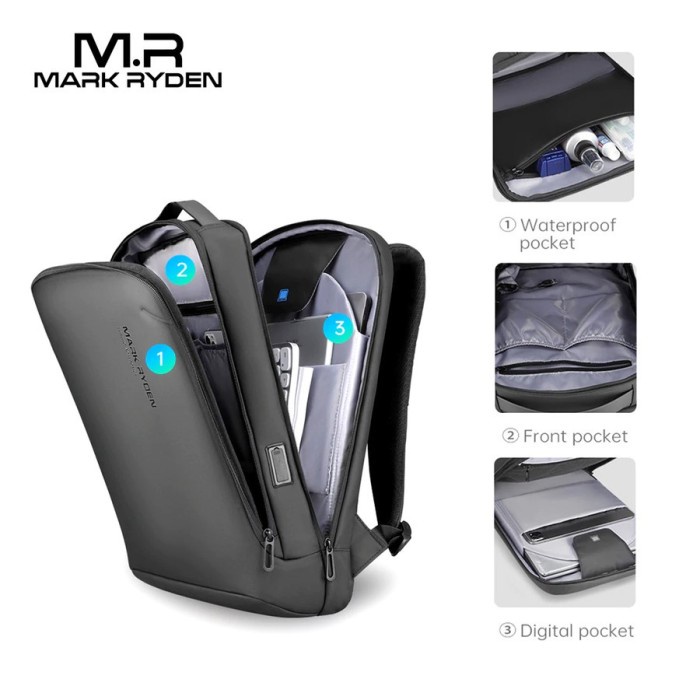 Tas Backpack Mark Ryden Mr9008 Ransel Slim Laptop 15.6" Inch Usb