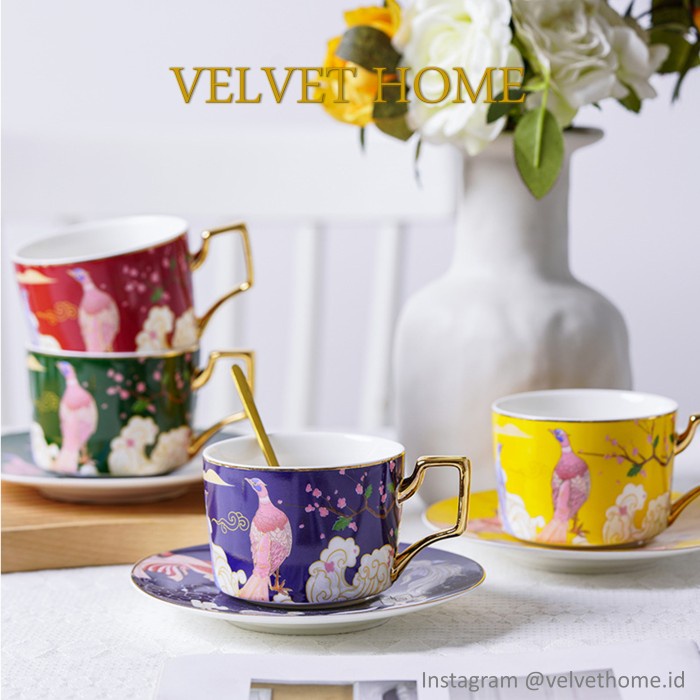 CANGKIR TEA SET COFFEE CUP BURUNG HAMPERS IMLEK NATAL WEDDING LEBARAN KODE 1133