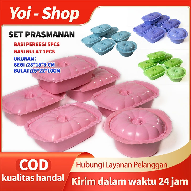 Yoi - 5+1=6pcs Prasmanan Set / Basi Persegi 5PCS + Basi Bulat 1PCS / Set Prasmanan Plastik / Tempat