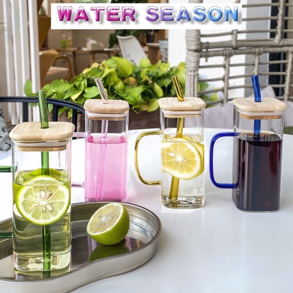 yangbaru- Tutup Bambu Dan Sedotan Gelas Tumbler Aesthetic Gelas Minum Kaca Gelas susu / gelas jus /