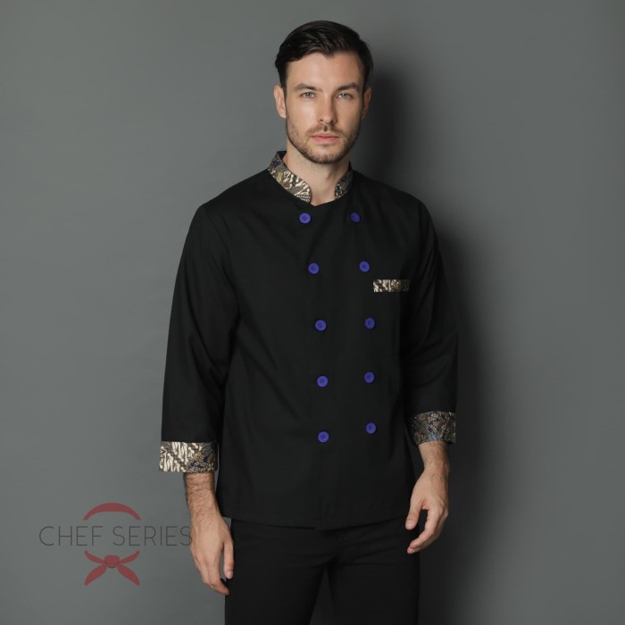 Chef Series Emerald Batik Tangan Panjang Baju Koki - Hitam Navy
