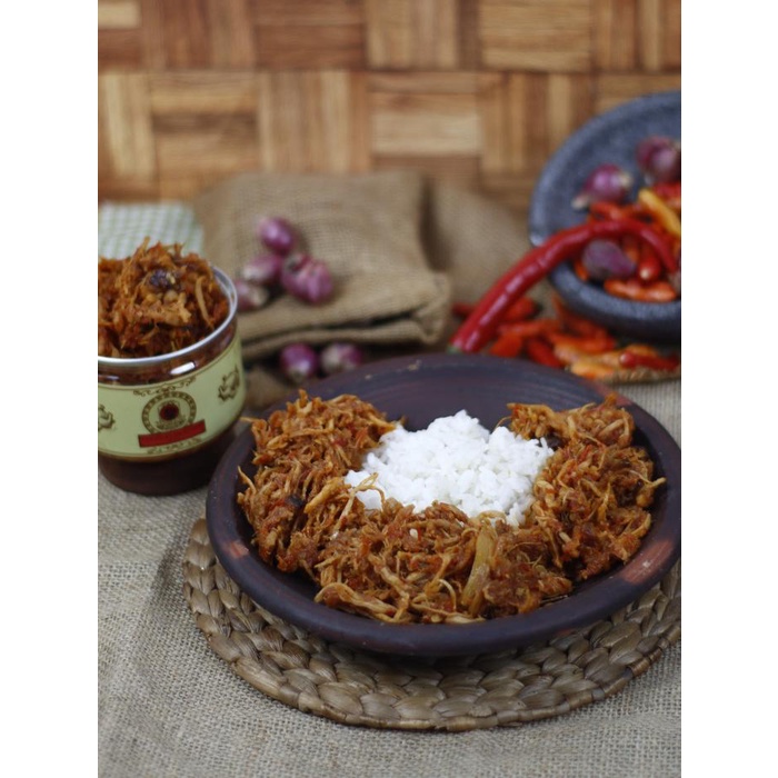 

terbaru !!! oseng ayam suwir pedas dapoer kuno [250 gram] halal spp-irt sambal food instan cumi