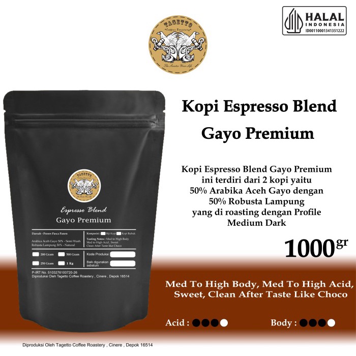 

Espresso Gayo Premium 1KG - Kopi 50% Arabica 50% Robusta