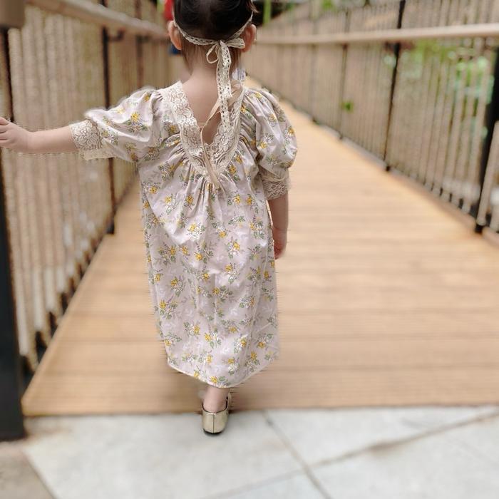 DISKON GAUN ANAK PEREMPUAN RENDA BUNGA VINTAGE LOVIE - MODEL KOREA - FASHION MIDI DRESS READYY