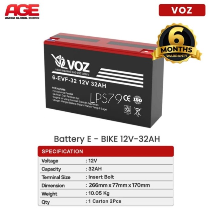 Aki Battery VOZ FM 12V 32AH E-BIKE AKI SEPEDA LISTRIK