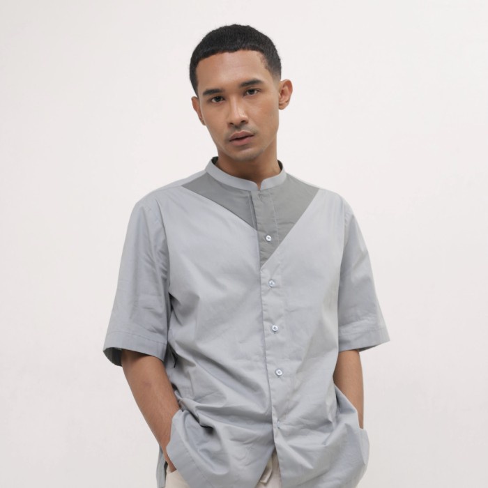 Itang Yunasz Ready To Wear - Two Tone Shirt Grey