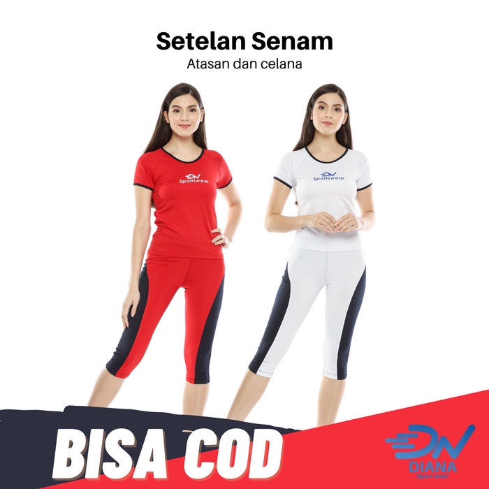 GRATIS ONGKIR Baju Senam Wanita Jumbo / Set Pakaian Senam Wanita Merah Putih