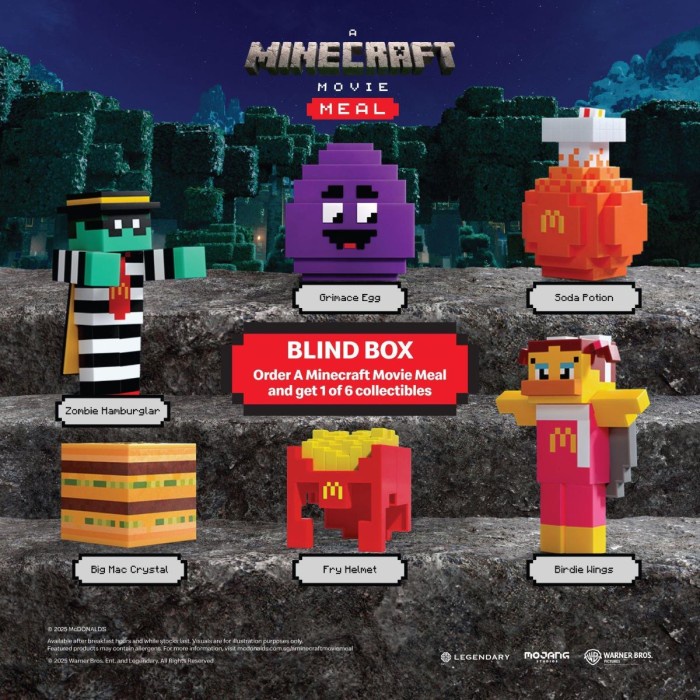 ready stok mcdonalds x a minecraft meal blind box - zombie hamburglar / grimace egg / birdie wings /