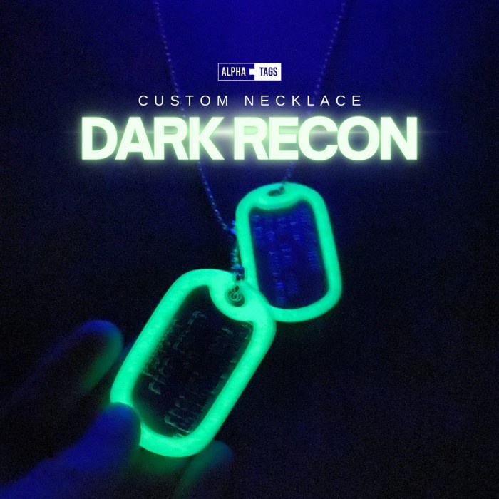 Dog Tag Custom Kalung Tentara Glow In The Dark DARK RECON