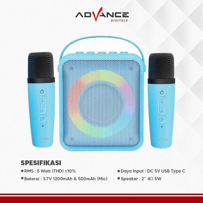 Speaker Portable Bluetooth Karaoke ADVANVE V5 + 2 Mic Wireless