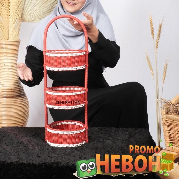 Tempat Keranjang Bawang Bumbu Rotan Sintetis Susun 3 Senirattan