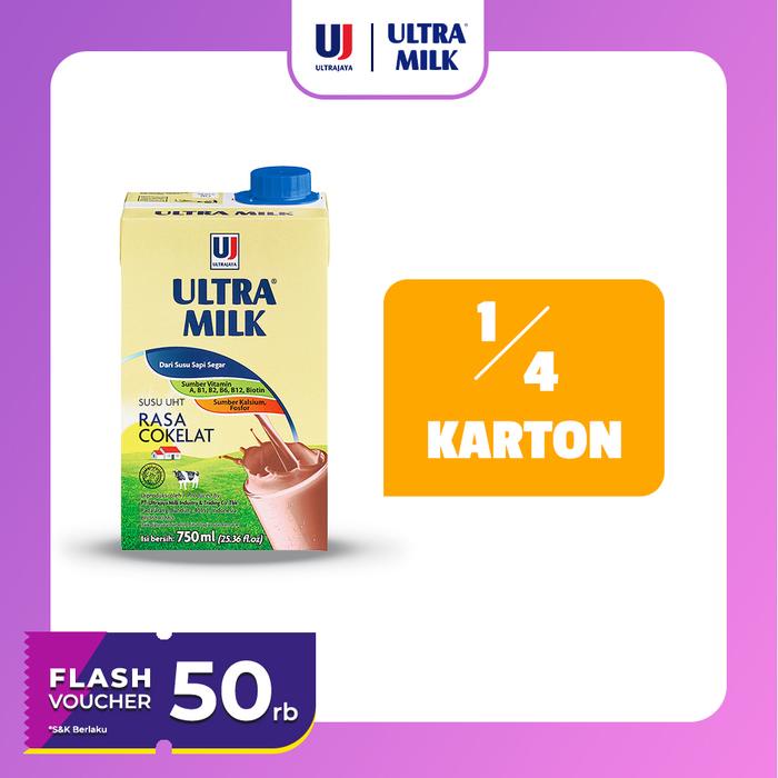 

ULTRA MILK SUSU UHT CHOCOLATE 750 ML 1/4 KARTON (3 PCS) BEST SELLER